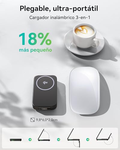 INIU 3 en 1 Cargador Inalámbrico para iPhone, Certificado Qi y Mag-Safe, para iPhone 17 16 15 14 13 AirPods 4 3, Carga R