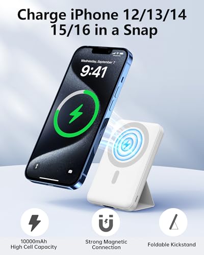 Yiisonger para Magsafe Power Bank Blanco, 10000mAh 2|5W PD Magnético, Carga Rápida Inalámbrica, Batería Portátil para iP