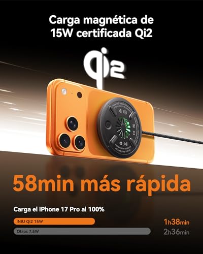 INIU Cargador Inalámbrico para iPhone, 15W Certificado Qi, Base Carga Rápida Magnética, para iPhone 17, 16, 15, 14, 13, 