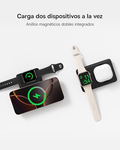 Baseus 2 en 1 Magsafe Powerbank 10000mAh 27W Anillos Magnéticos Dobles Compatible con iPhone 12-16, Apple Watch Series, 