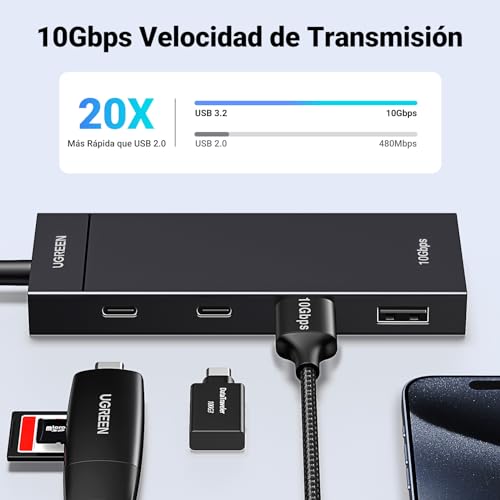  UGREEN 10Gbps Hub USB C |2 Gen 2 para Macbook M1 Air 2023
| UGREEN 10Gbps Hub USB C |2 Gen 2 para iPhone 17 Pro Max
| U