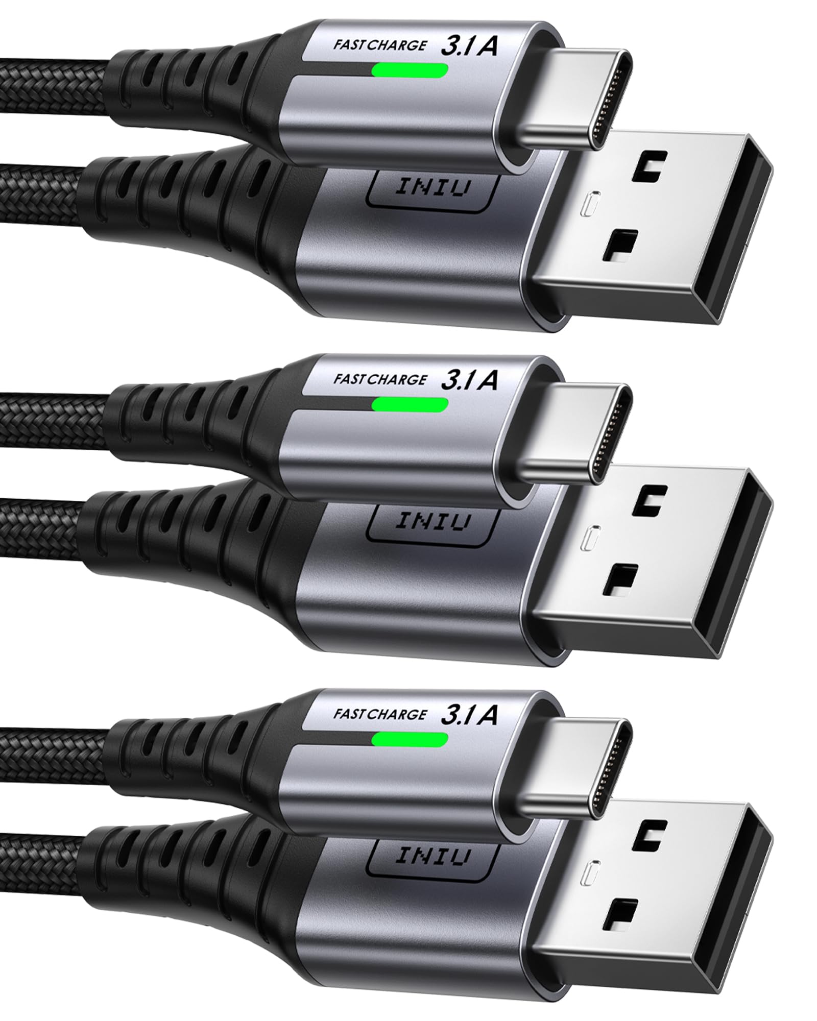 INIU Cable USB C, [3 Pack |1A] Certificado ClimatePartner Cable Sincronización de Datos para iPhone 16 15 Samsung S20 Pl